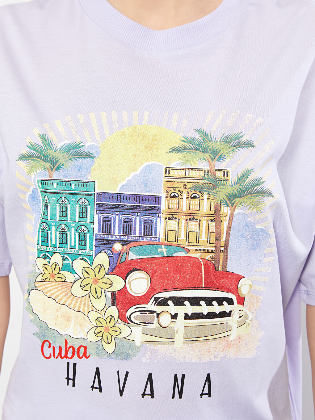 Crew Neck Printed Short Sleeve Cotton Women's T-shirt-3