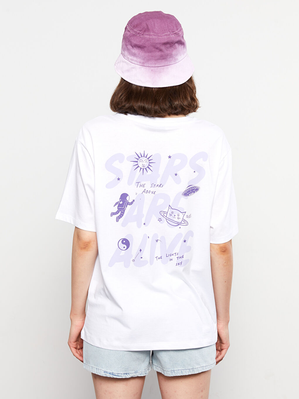 Crew Neck Patterned Short Sleeve Cotton Women's T-Shirt-4