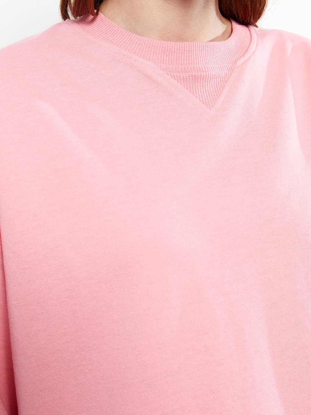 Pembe Bisiklet Yaka Renk Bloklu Uzun Kollu Kadın Sweatshirt Tunik-3