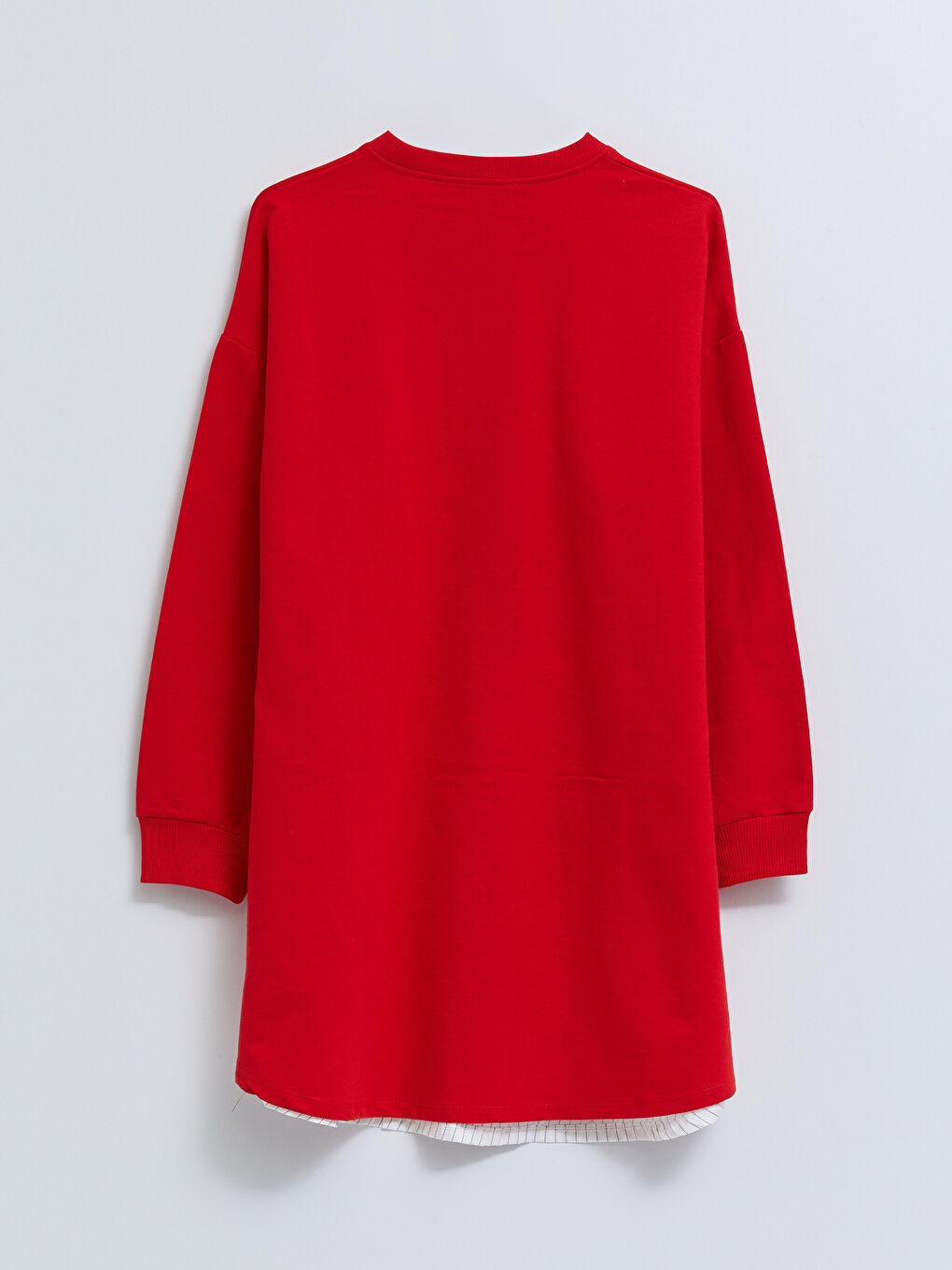 Kırmızı Bisiklet Yaka Renk Bloklu Uzun Kollu Kadın Sweatshirt Tunik-6