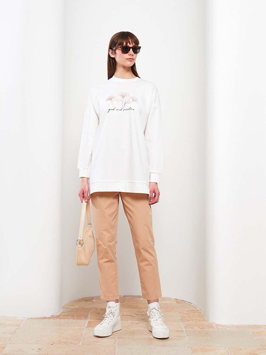 Crew Neck Printed Long Sleeve Women's Sweatshirt Tunic