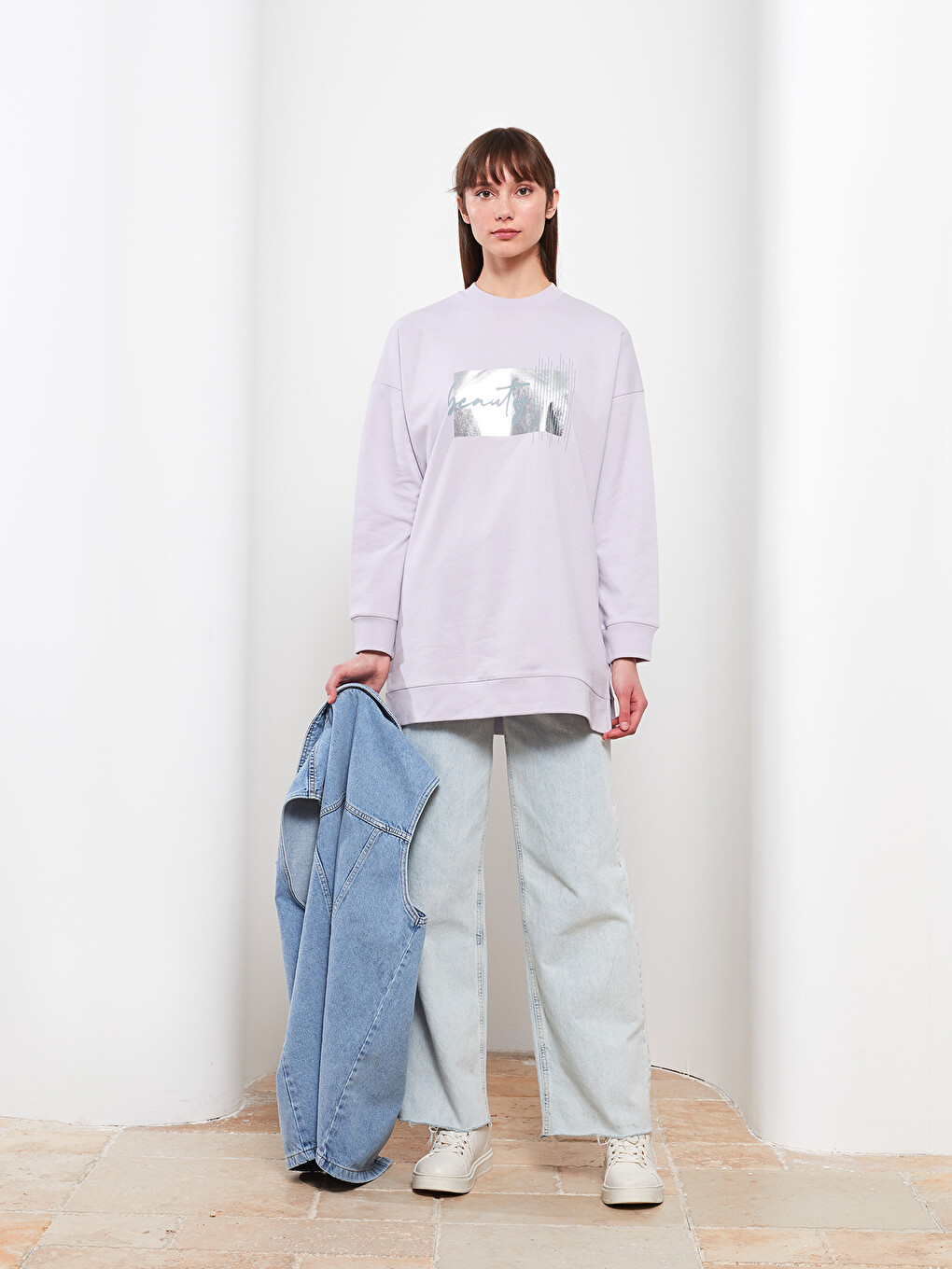 Crew Neck Printed Long Sleeve Women's Sweatshirt Tunic-1