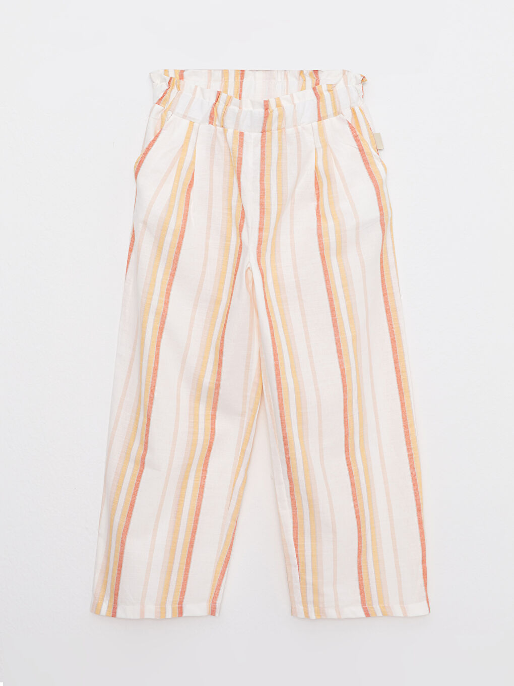 Elastic Waist Striped Cotton Girl Capri