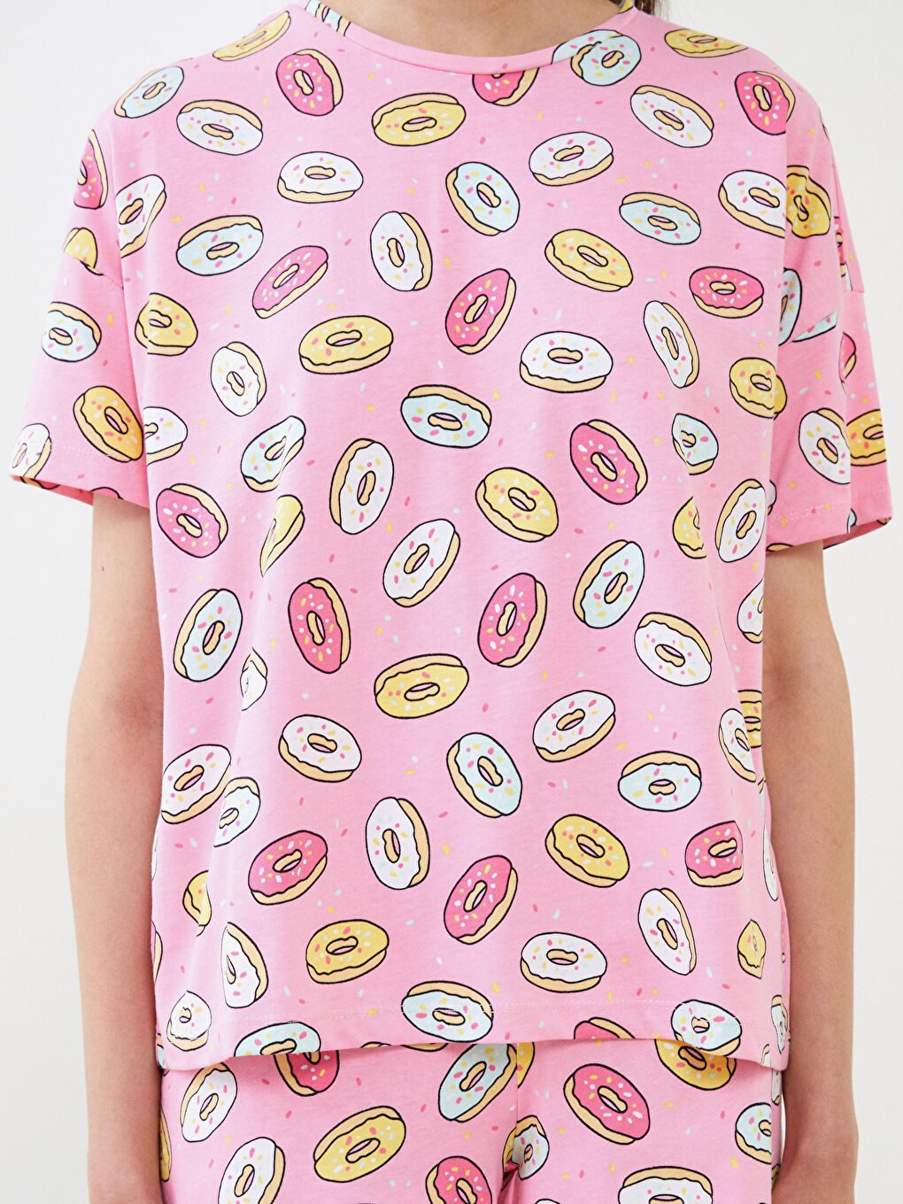 Crew Neck Patterned Short Sleeve Cotton Women's Pajamas Set-2