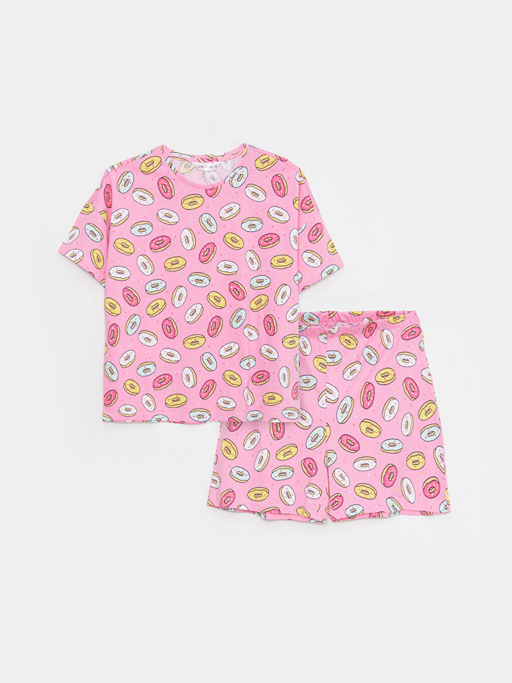 Crew Neck Patterned Short Sleeve Cotton Women's Pajamas Set-4