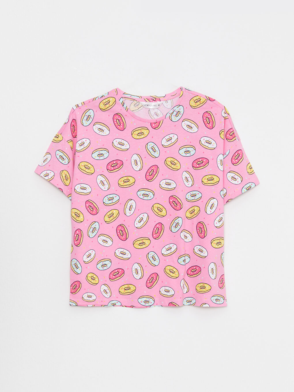 Crew Neck Patterned Short Sleeve Cotton Women's Pajamas Set-5