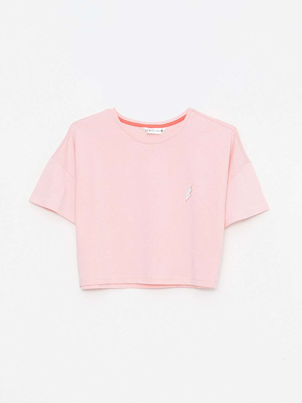 Pembe Bisiklet Yaka Desenli Kısa Kollu Pamuklu Kadın Pijama Takımı-6