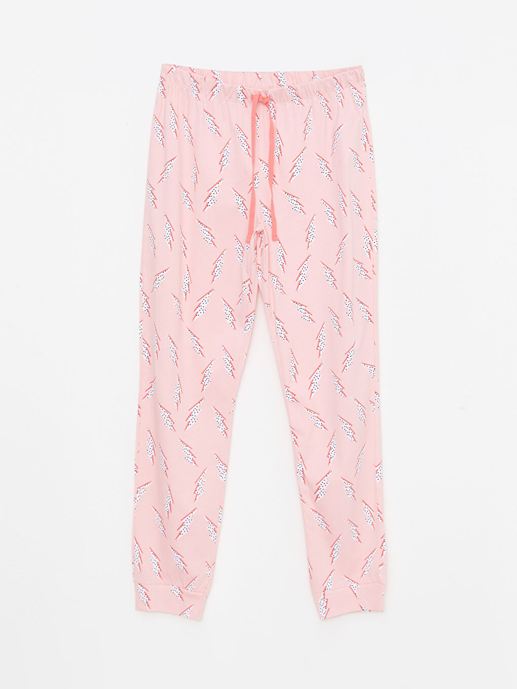 Pembe Bisiklet Yaka Desenli Kısa Kollu Pamuklu Kadın Pijama Takımı-7