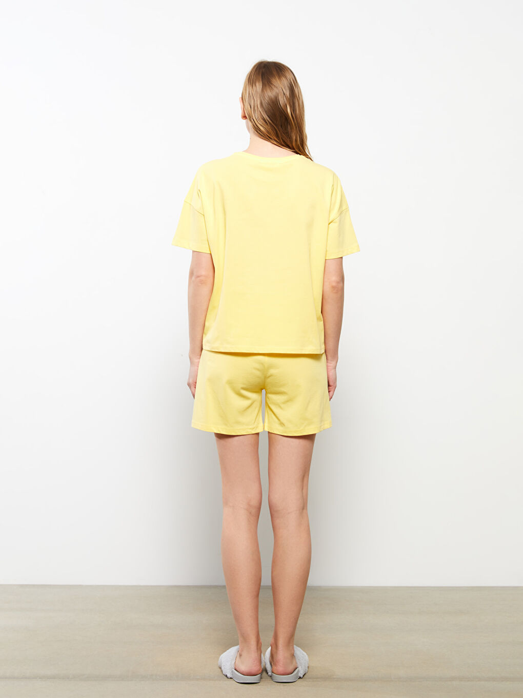 Ensemble de Pyjama en Coton à Col Rond, Coupe Droite, Manches Courtes pour Femmes-3