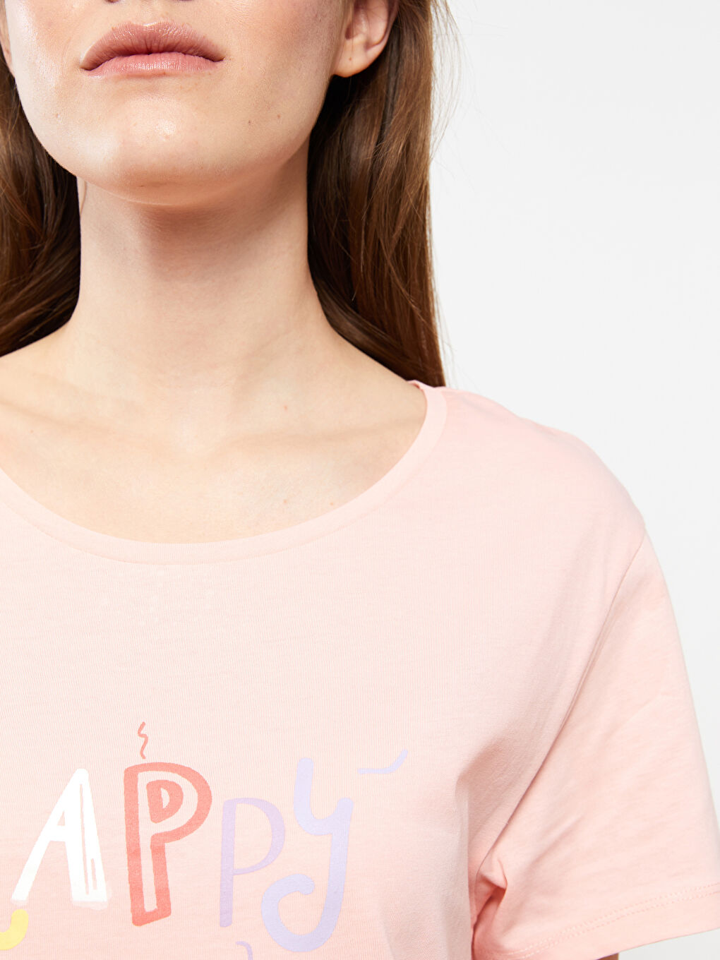 قميص نوم قطن بياقة دائرية مطبوع كم قصير للسيدات-3