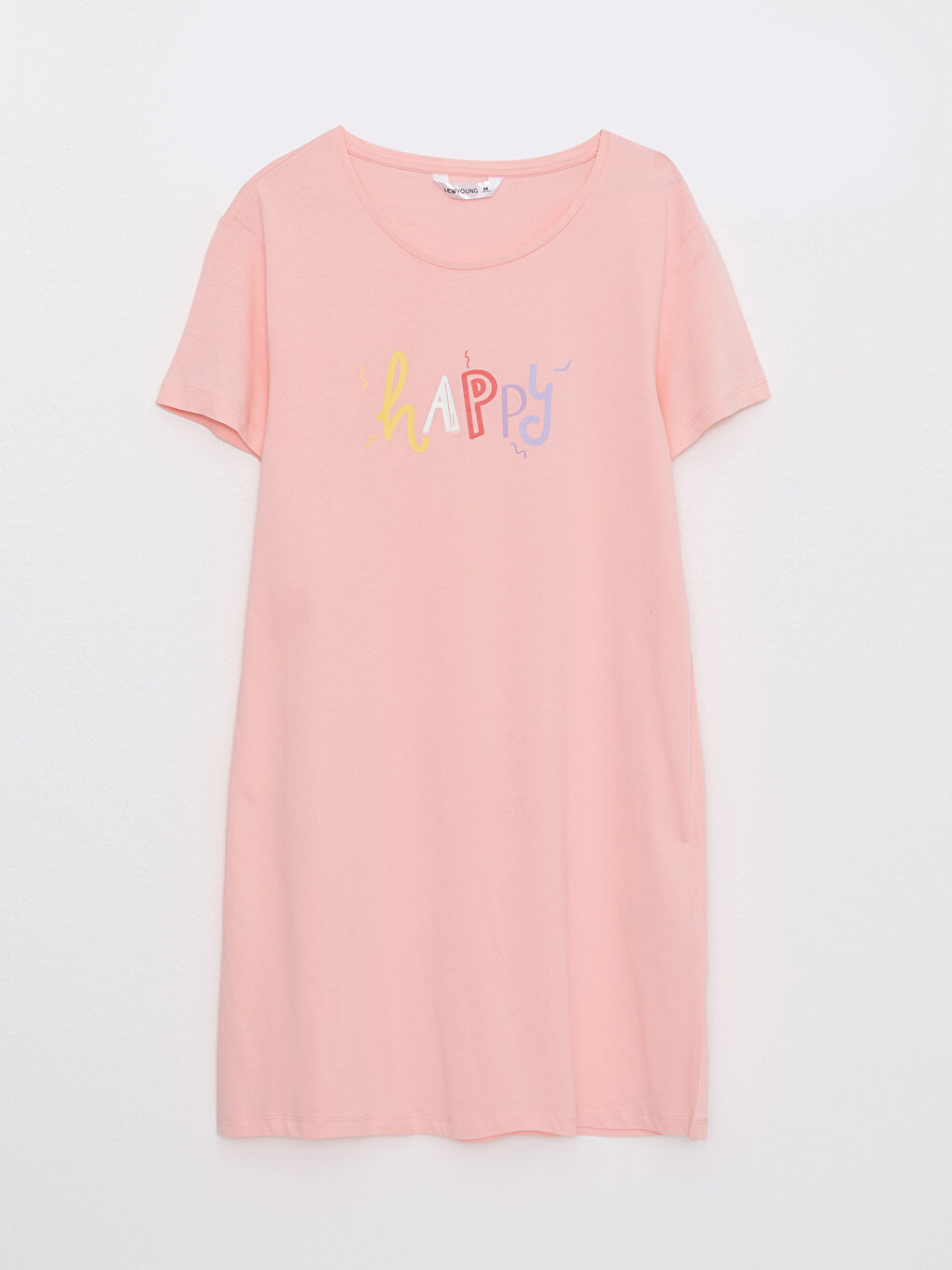 قميص نوم قطن بياقة دائرية مطبوع كم قصير للسيدات-5