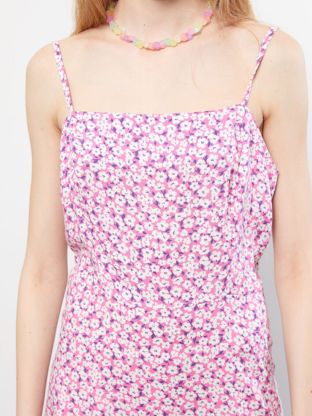 Square Collar Floral Strap Viscose Women's Dress -S2IK45Z8-LT4