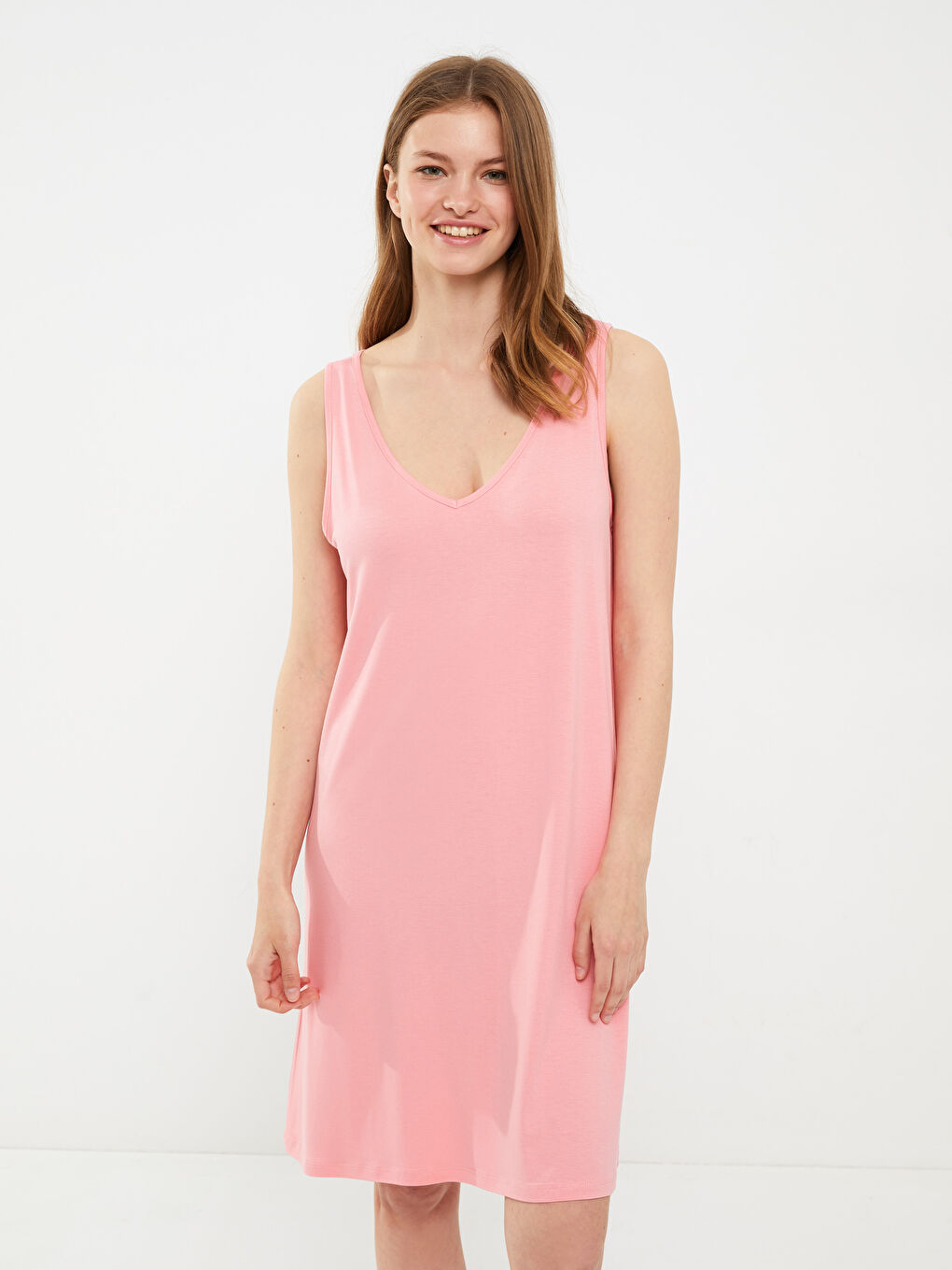 قميص نوم بدون أكمام بياقة على شكل حرف V للسيدات-1