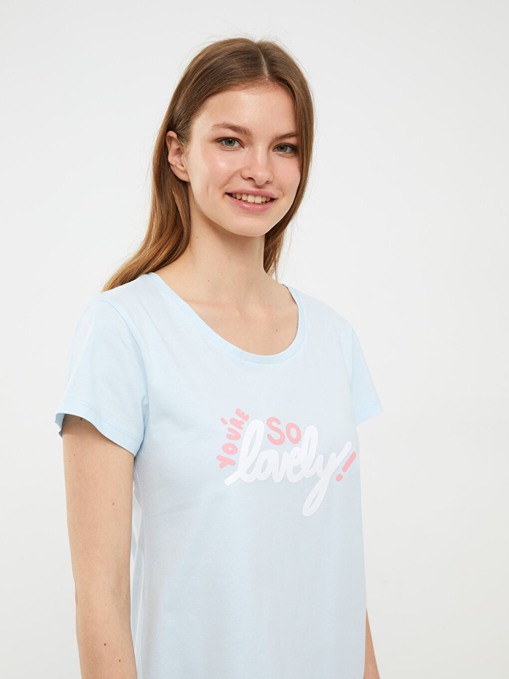 Mavi Bisiklet Yaka Baskılı Kısa Kollu Pamuklu Kadın Gecelik-2