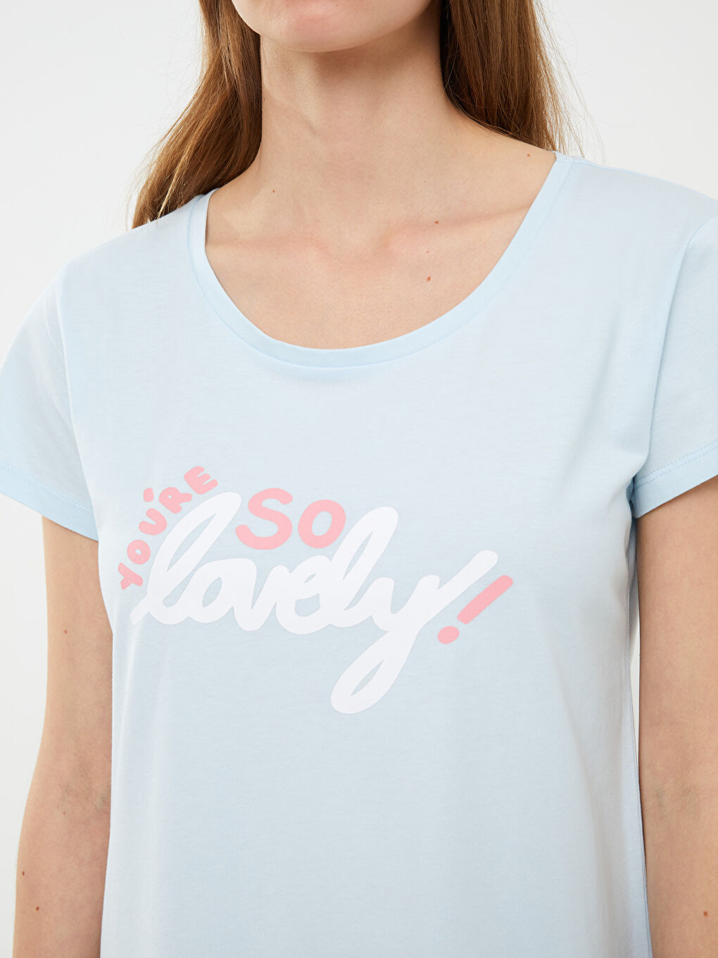 Mavi Bisiklet Yaka Baskılı Kısa Kollu Pamuklu Kadın Gecelik-3