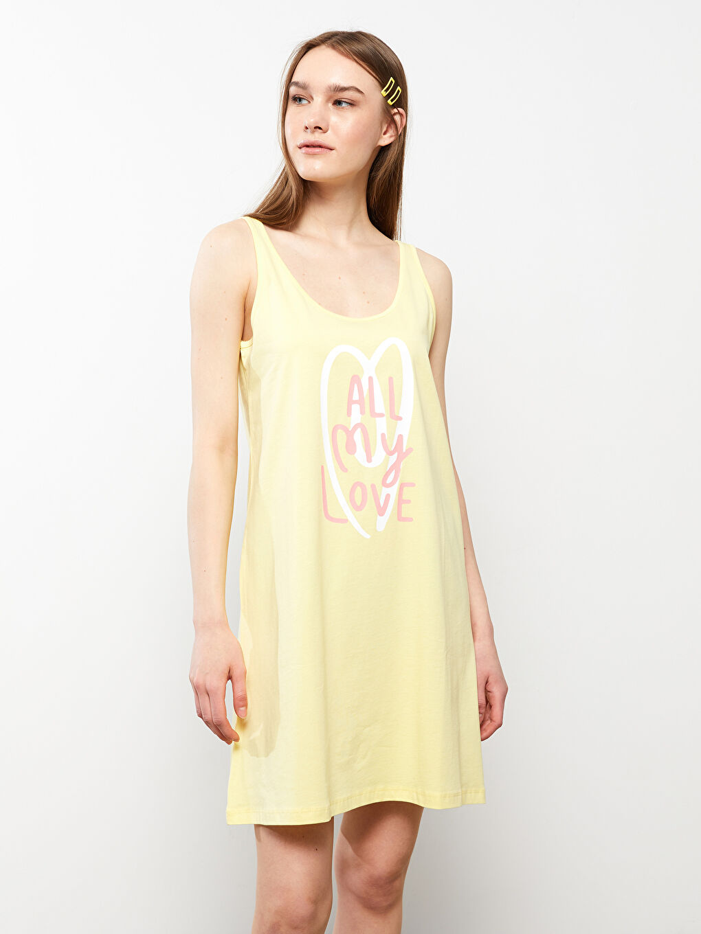 Chemise de nuit en coton imprimée à fines bretelles pour Femmes avec encolure en U-1