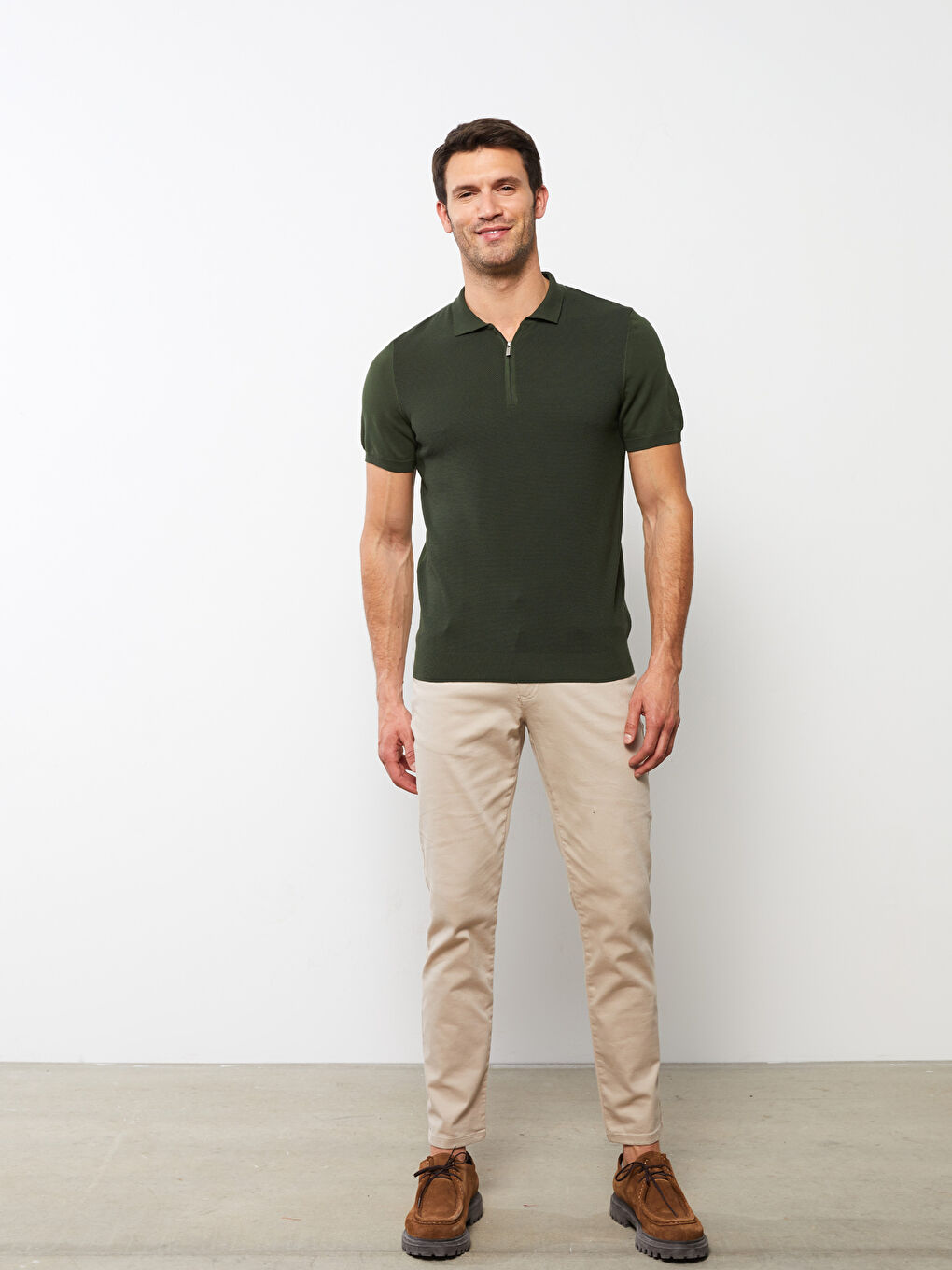 Yeşil Polo Yaka Kısa Kollu Erkek Triko Kazak-2