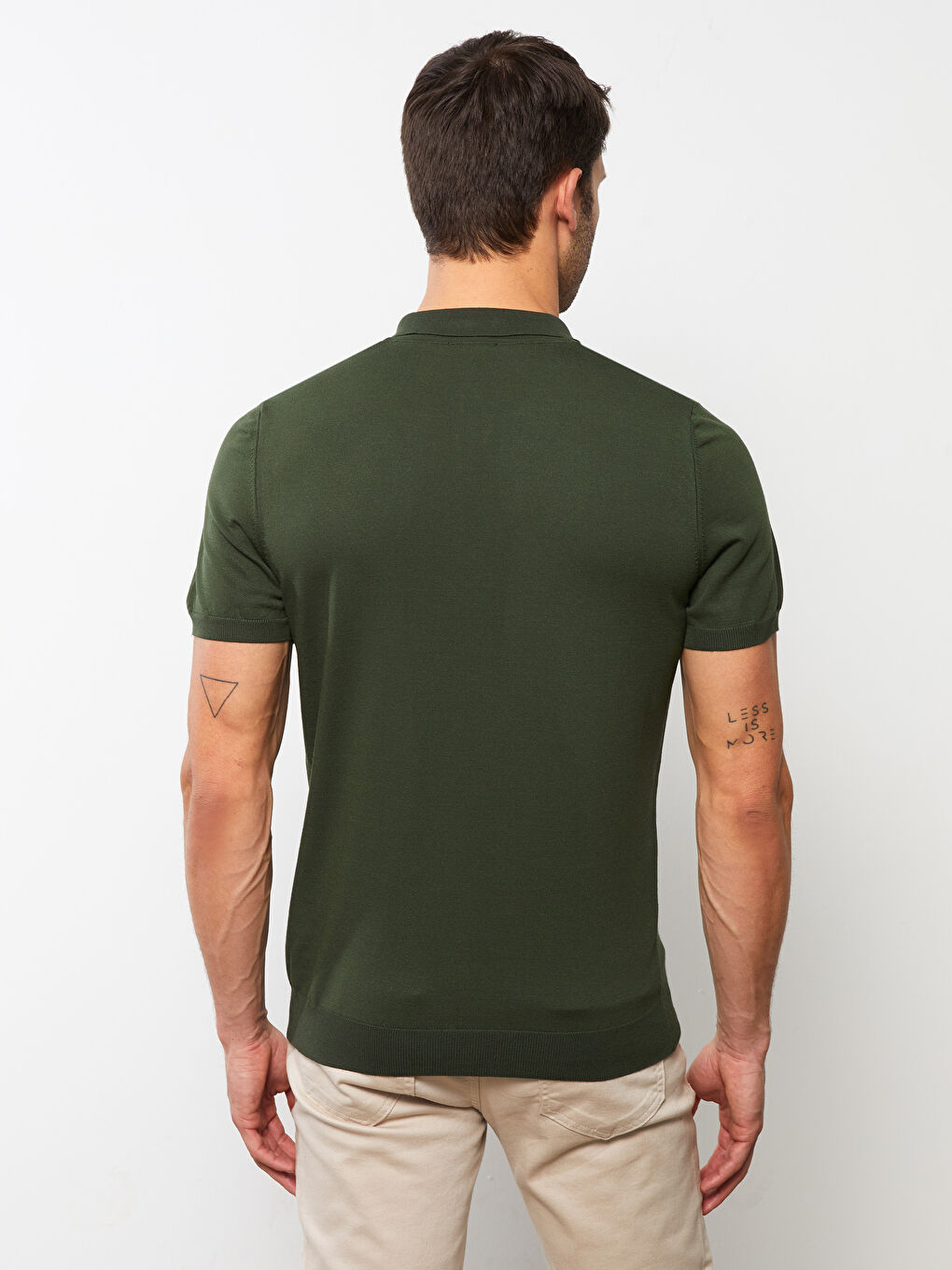 Yeşil Polo Yaka Kısa Kollu Erkek Triko Kazak-4