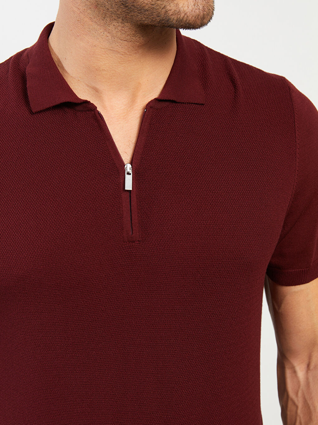 Bordo Polo Yaka Kısa Kollu Erkek Triko Kazak-3