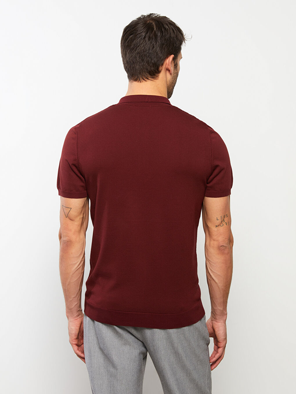 Bordo Polo Yaka Kısa Kollu Erkek Triko Kazak-4