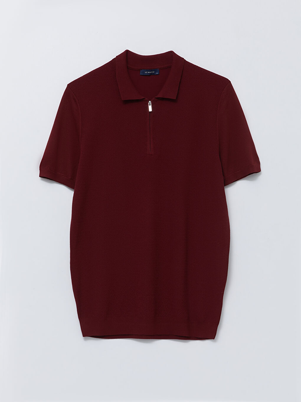 Bordo Polo Yaka Kısa Kollu Erkek Triko Kazak-5