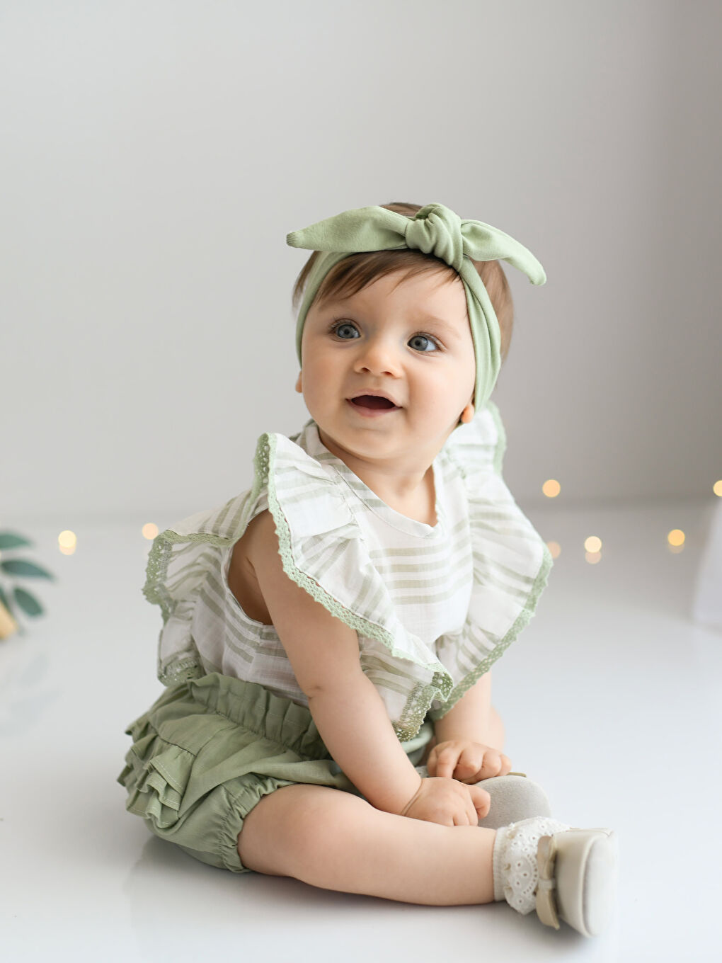 Yeşil Pamuklu Kız Bebek Saç Bandı 4'lü-1
