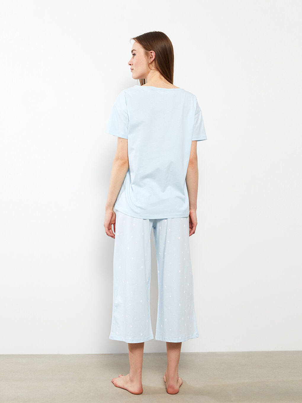 Crew Neck Printed Short Sleeve Cotton Women's Pajama Set-4