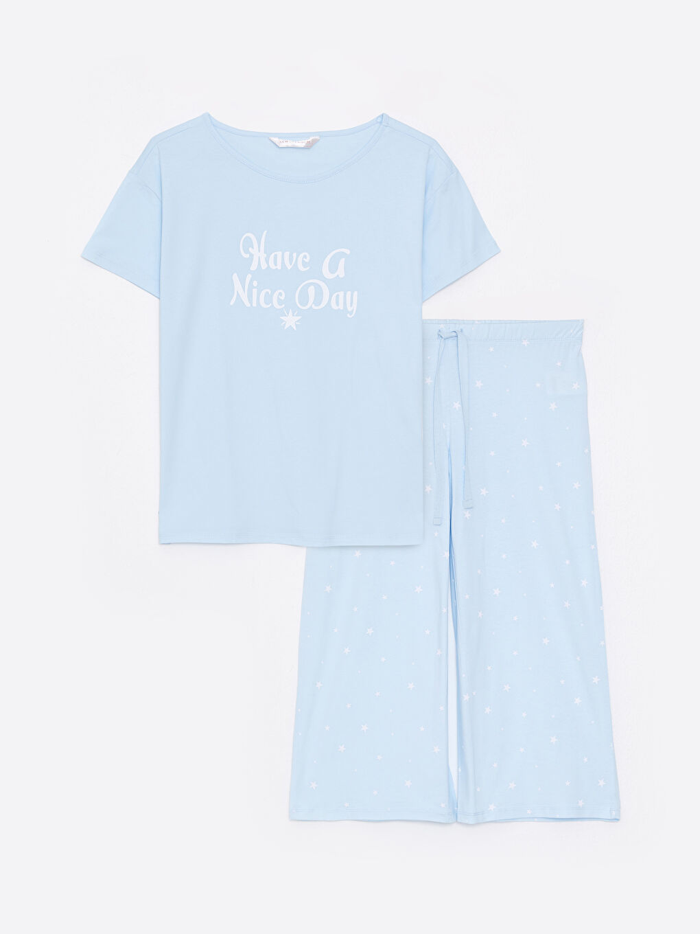Crew Neck Printed Short Sleeve Cotton Women's Pajama Set-5