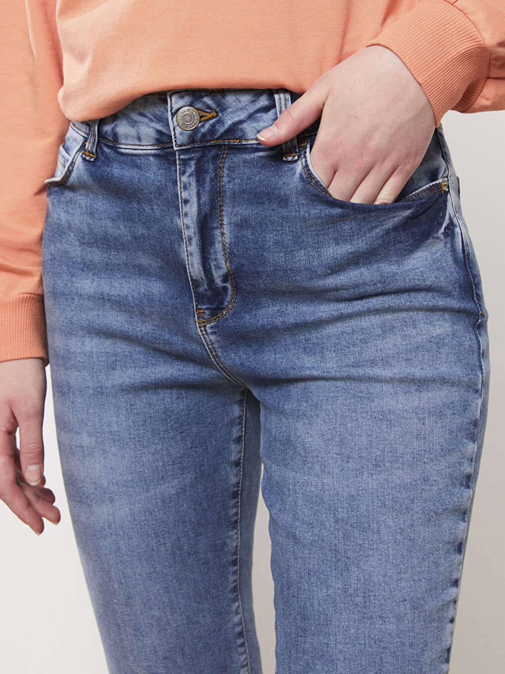 İndigo Mars Flare Düz Cep Detaylı Kadın Jean Pantolon-3