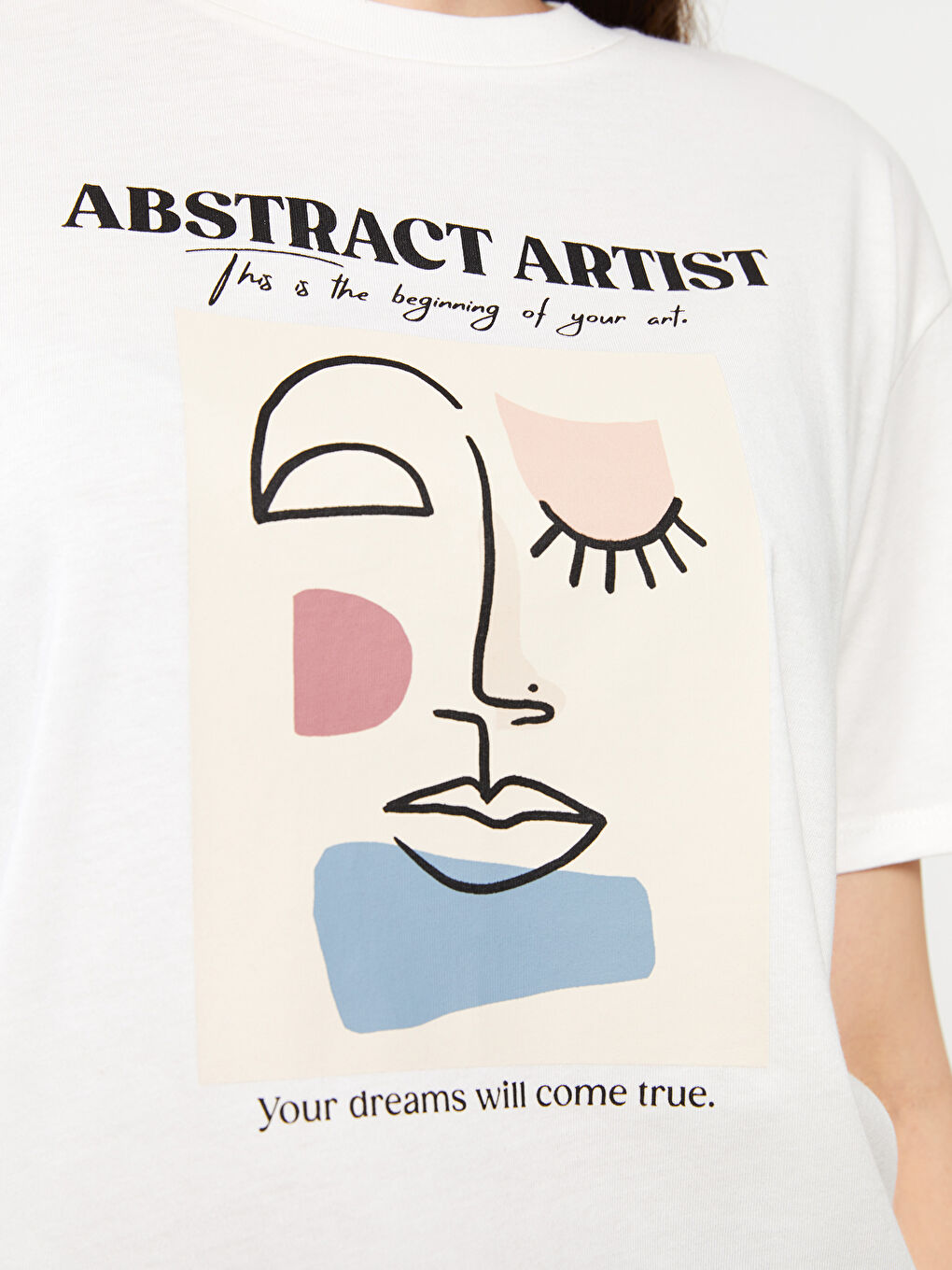 Ekru Bisiklet Yaka Baskılı Kısa Kollu Kadın Tunik-3