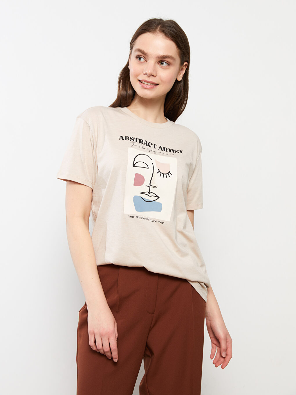 Crew Neck Printed Short Sleeve Women's Tunic-1