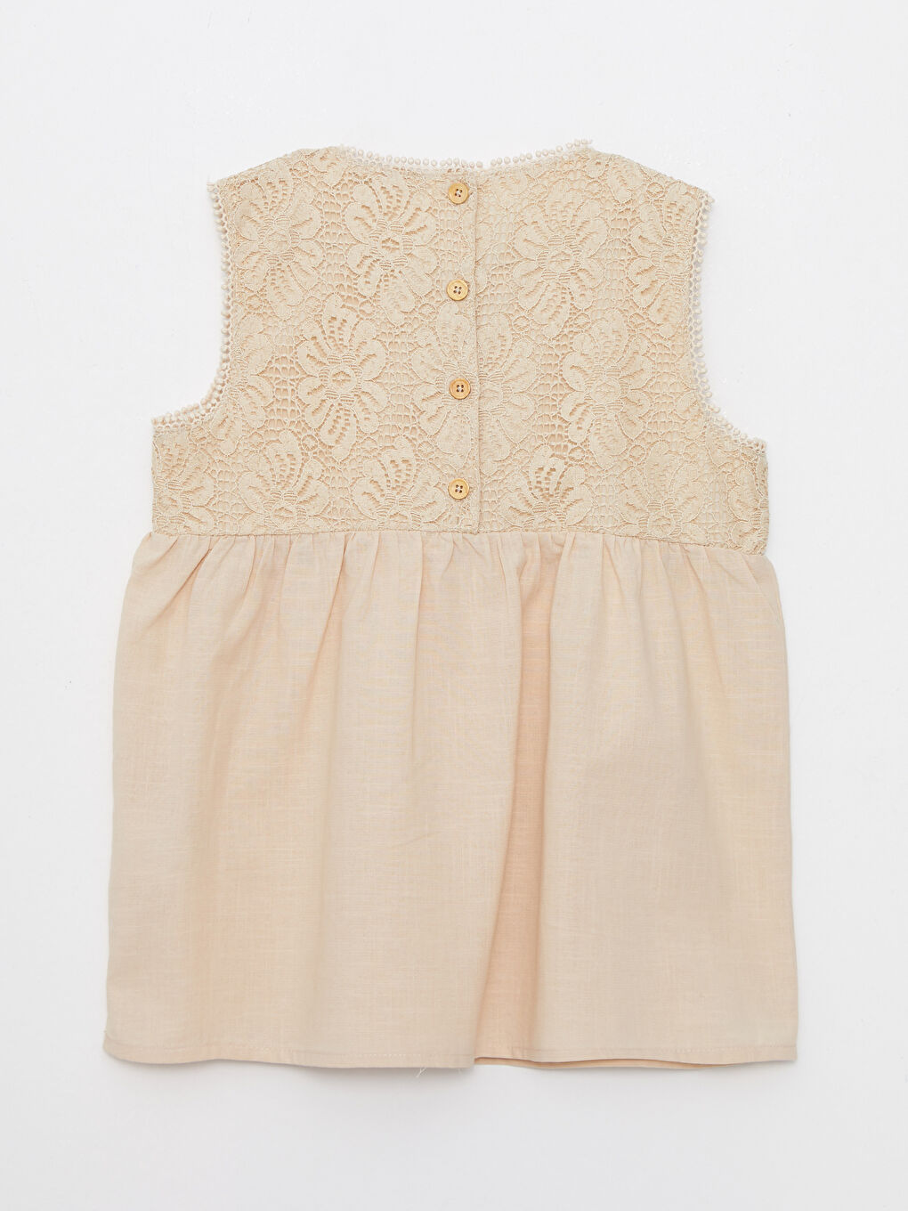 Bej Bisiklet Yaka Dantel Detaylı Poplin Kız Çocuk Bluz-1