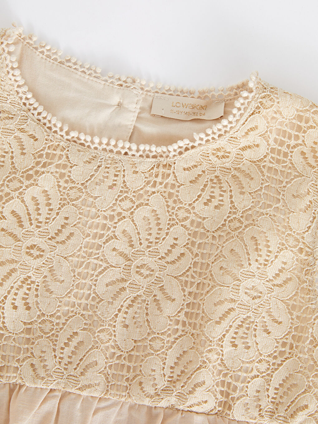 Bej Bisiklet Yaka Dantel Detaylı Poplin Kız Çocuk Bluz-2