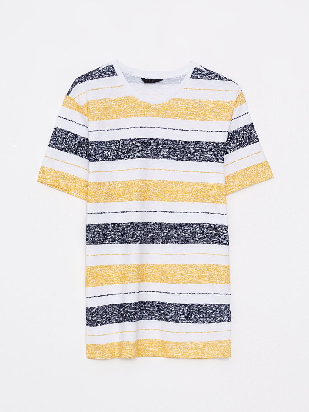 Sarı Bisiklet Yaka Kısa Kollu Çizgili Penye Erkek Tişört-4