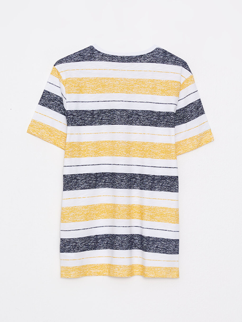 Sarı Bisiklet Yaka Kısa Kollu Çizgili Penye Erkek Tişört-5