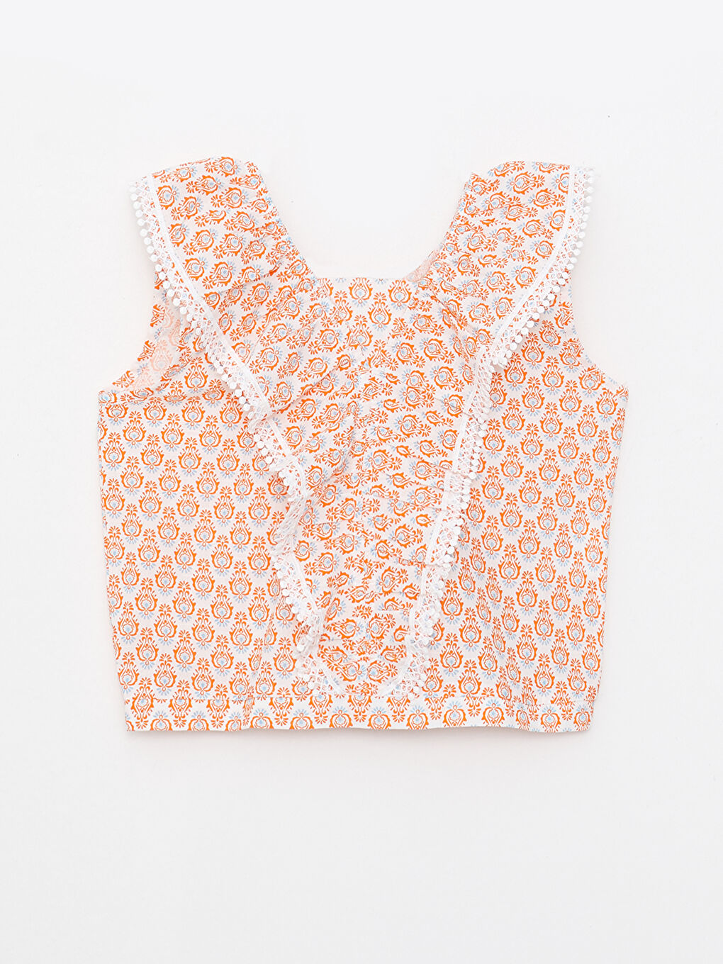 Turuncu V Yaka Desenli Poplin Kız Çocuk Bluz