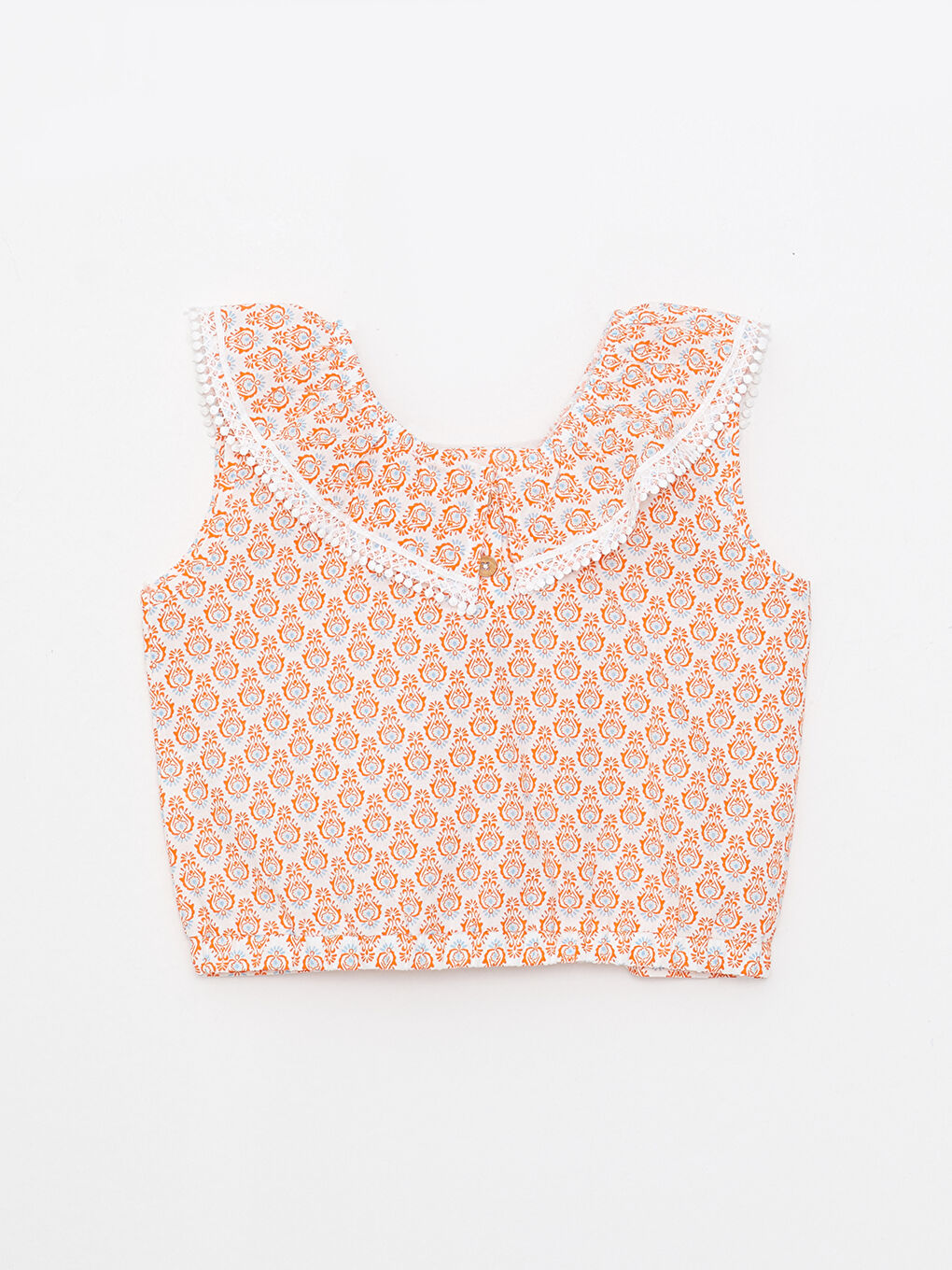 Turuncu V Yaka Desenli Poplin Kız Çocuk Bluz-1