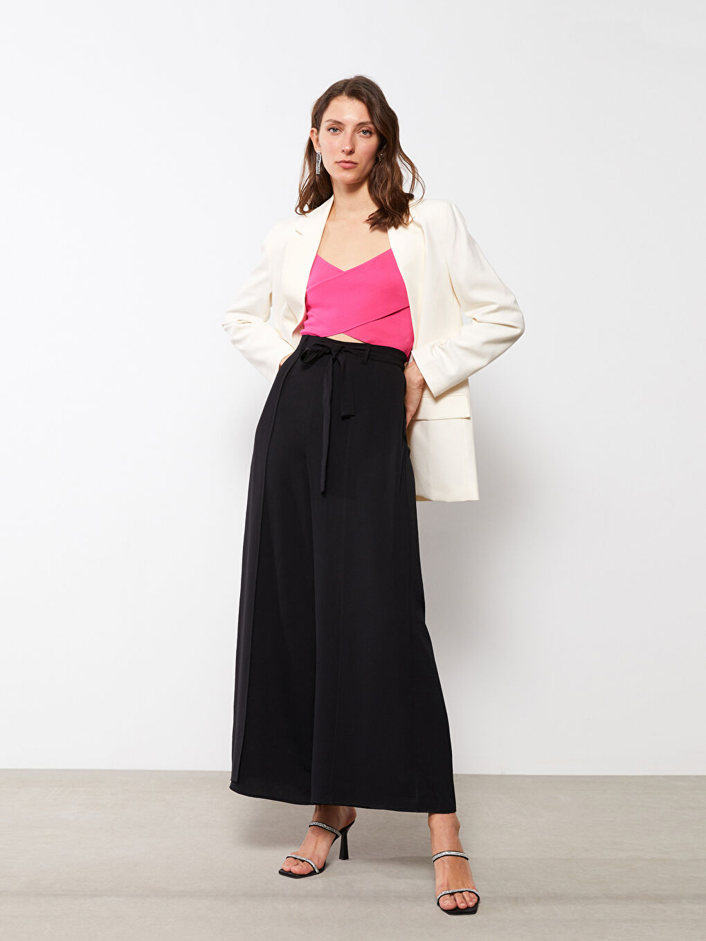 Siyah Kadın Beli Lastikli Düz Pantolon Etek-1