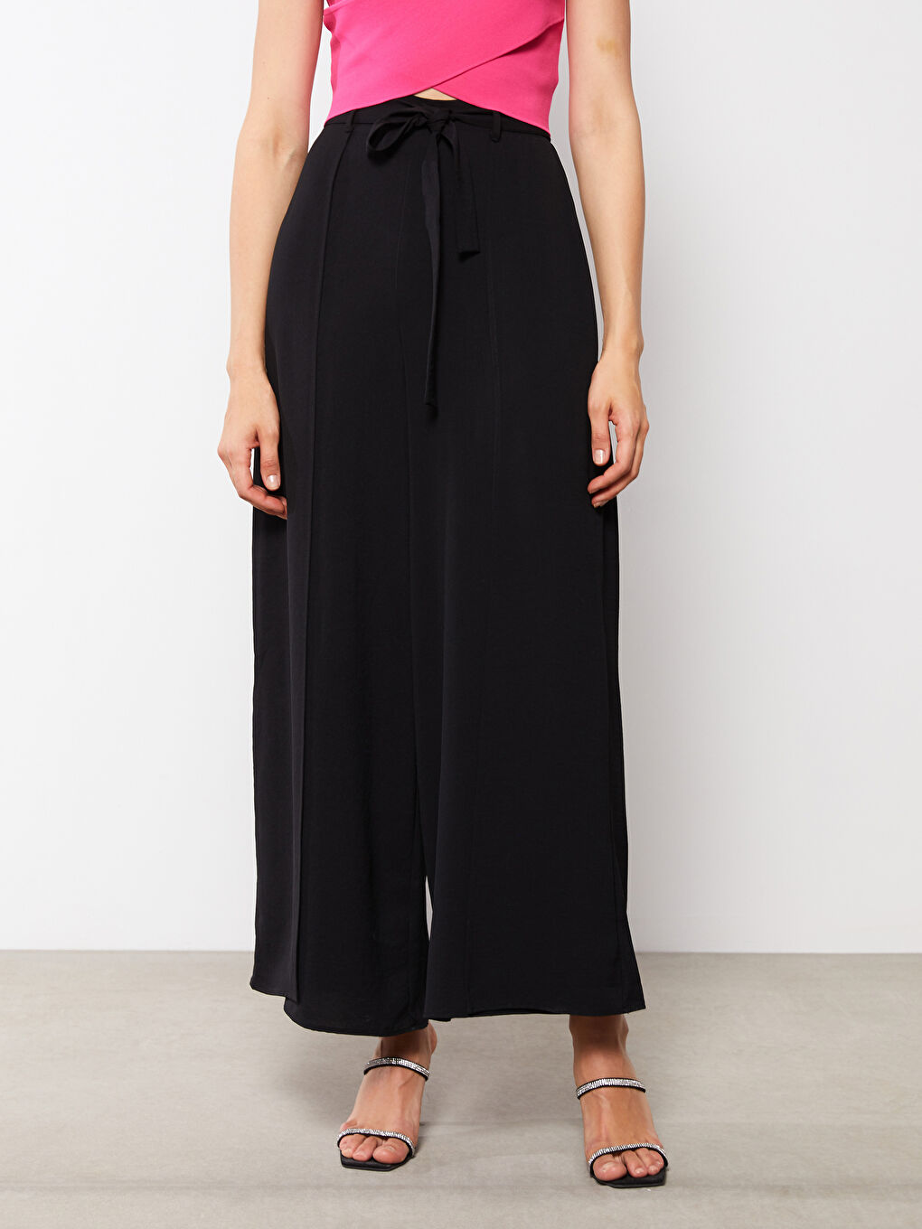 Siyah Kadın Beli Lastikli Düz Pantolon Etek-3