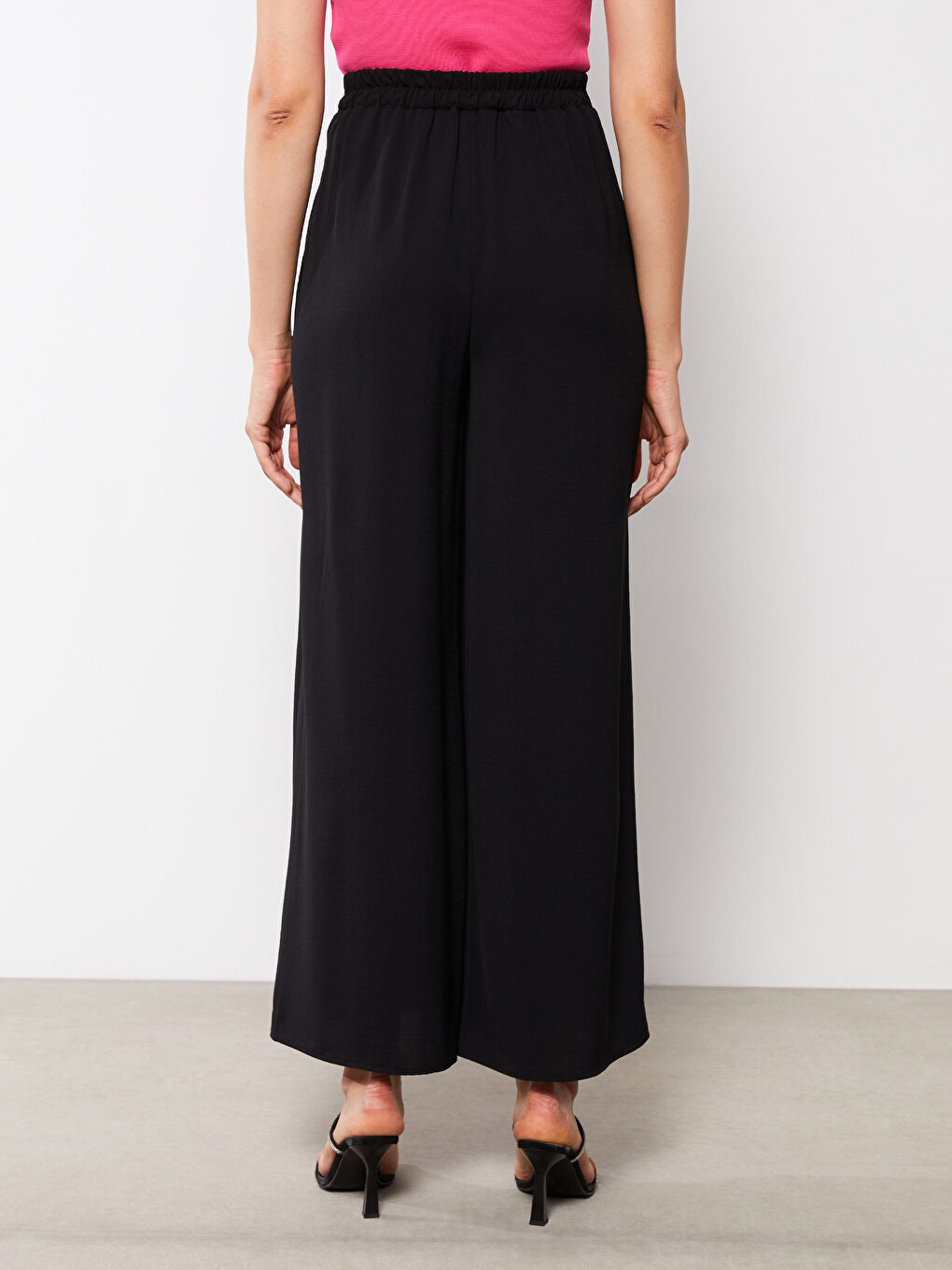 Siyah Kadın Beli Lastikli Düz Pantolon Etek-5