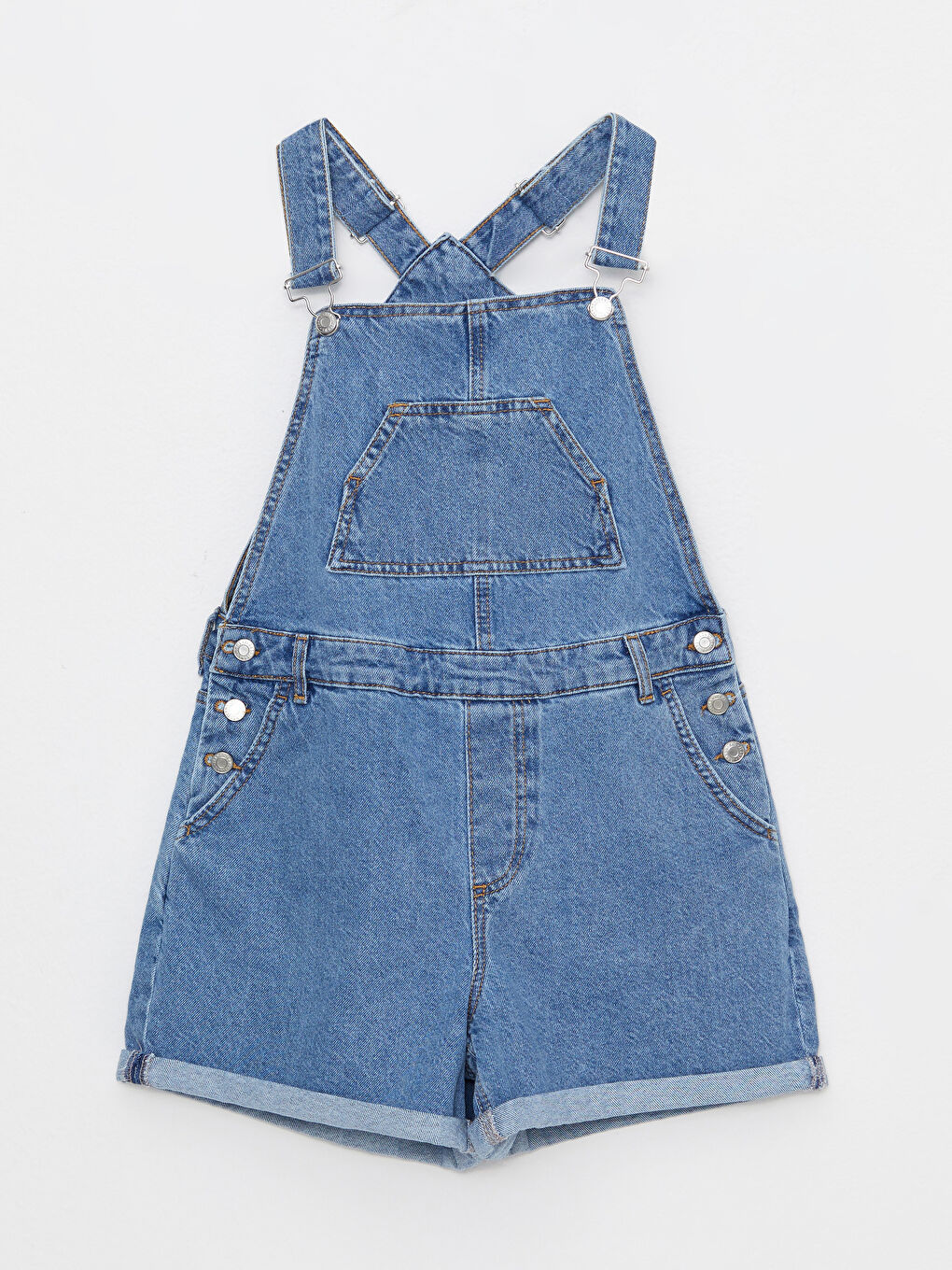 Square Collar Straight Pocket Detailed Women's Jean Salopet-5