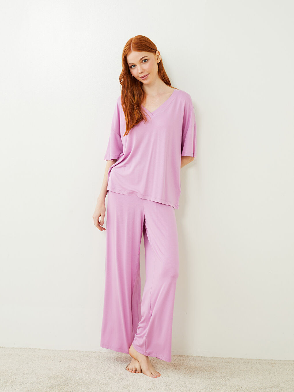 Lila V Yaka Kadın Pijama Takımı-2