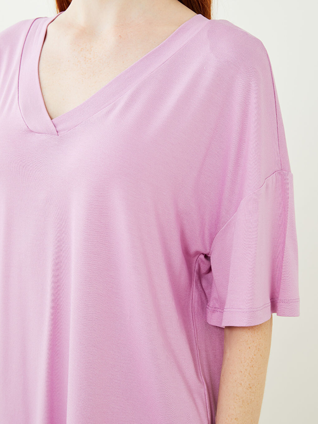 Lila V Yaka Kadın Pijama Takımı-3