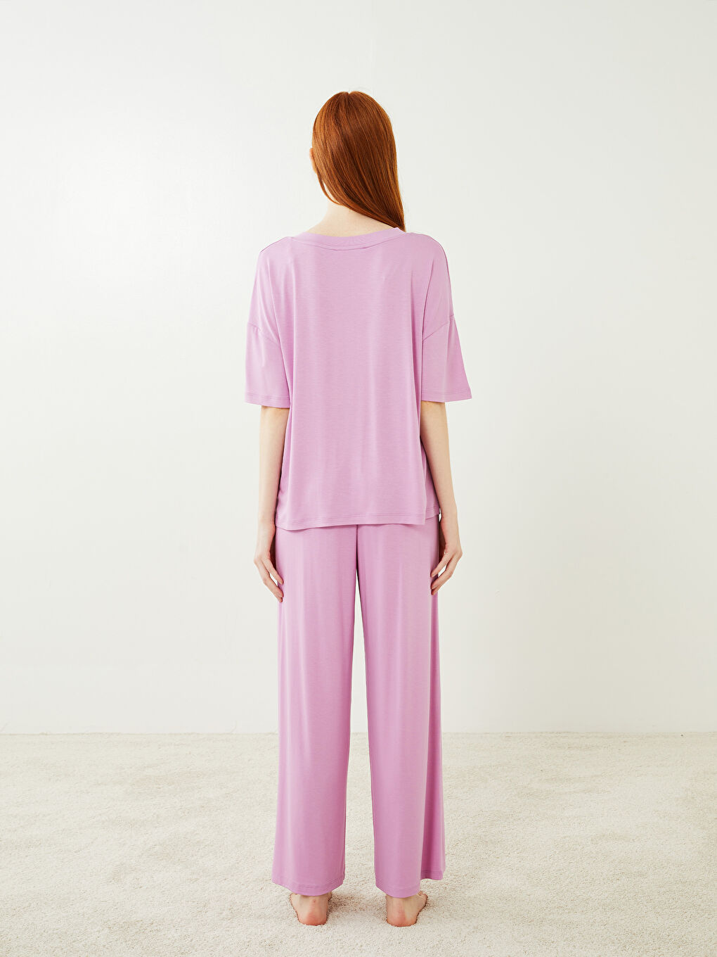 Lila V Yaka Kadın Pijama Takımı-4