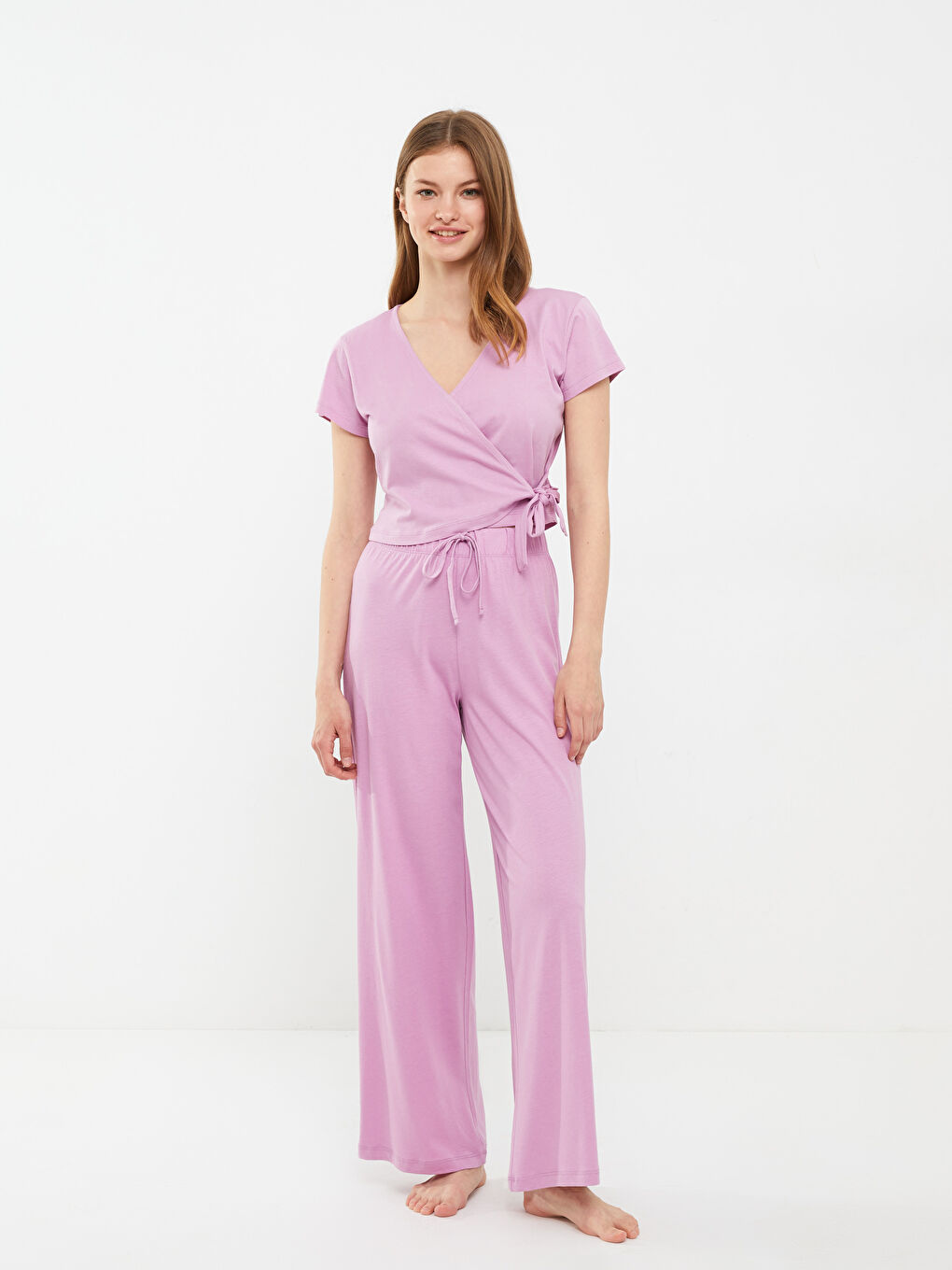 Double Breasted Collar Plain Short Sleeve Women's Pyjama Set -S2IM21Z8-GEG