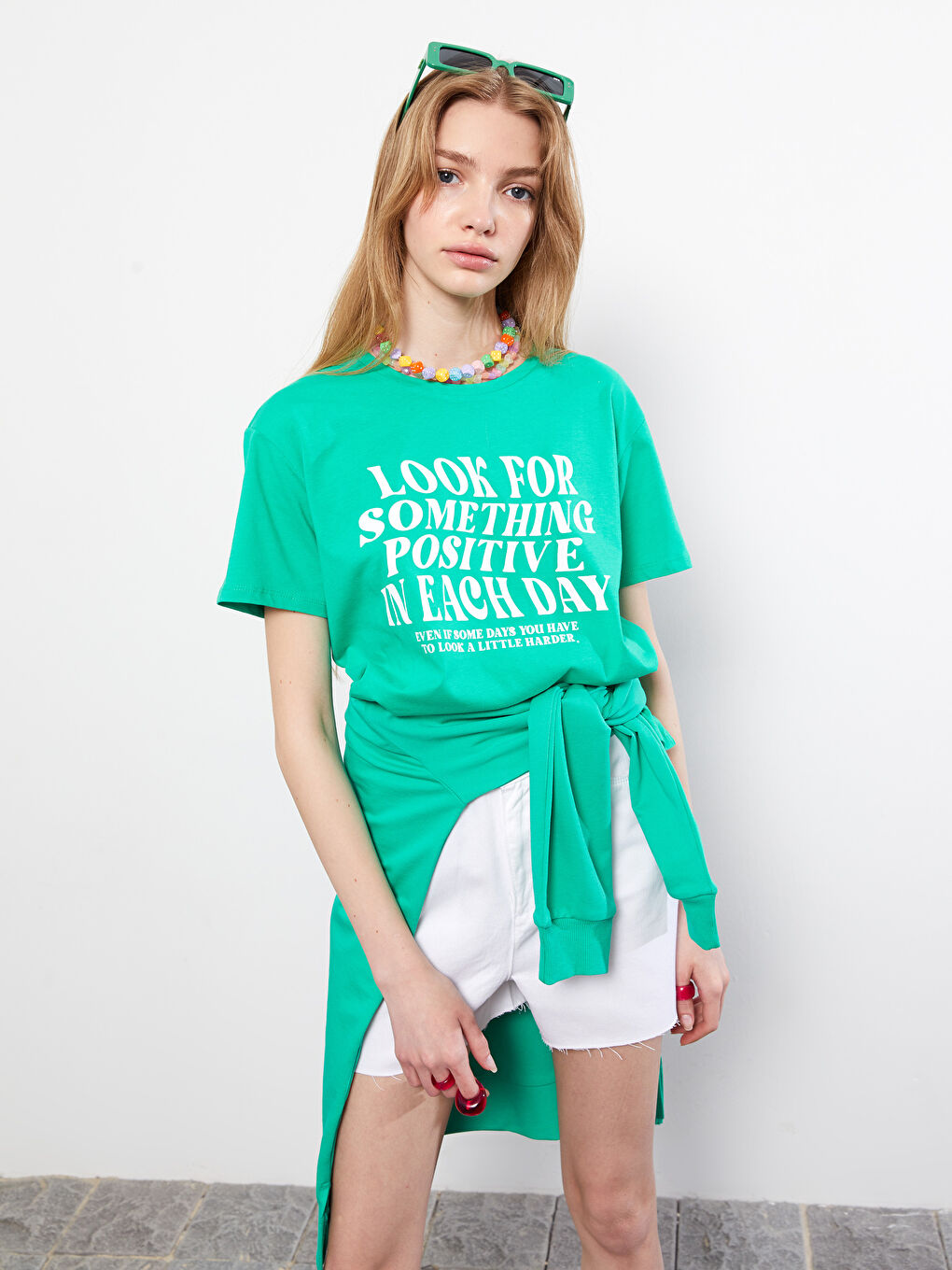 LCW Vision Crew Neck Printed Short Sleeve Cotton Women's T-shirt -S2IM35Z8-GHU