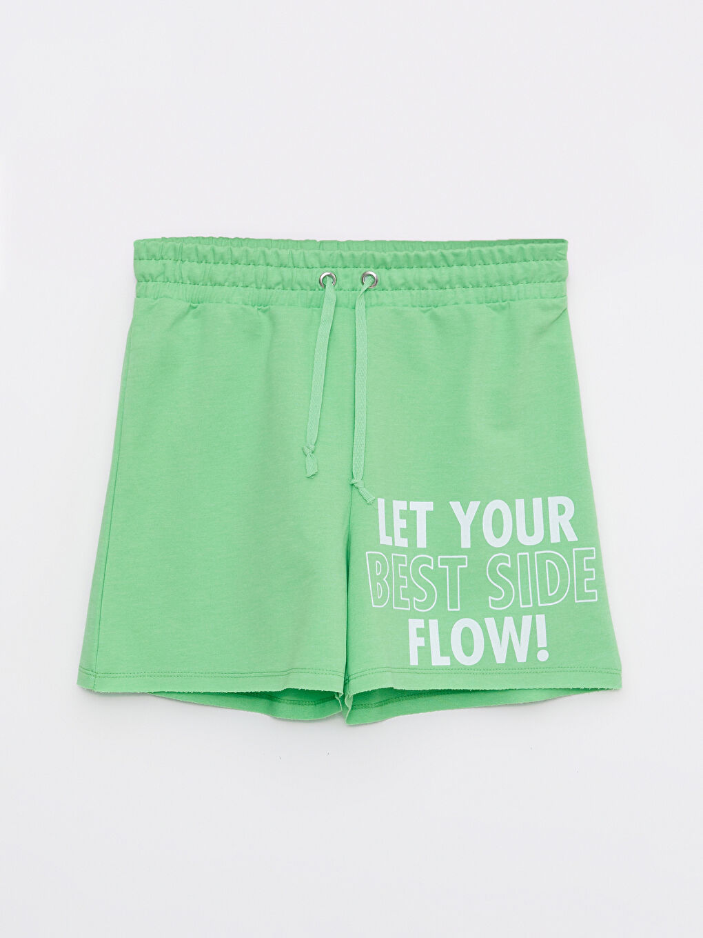 Yeşil Beli Lastikli Baskılı Kadın Bermuda Şort-5
