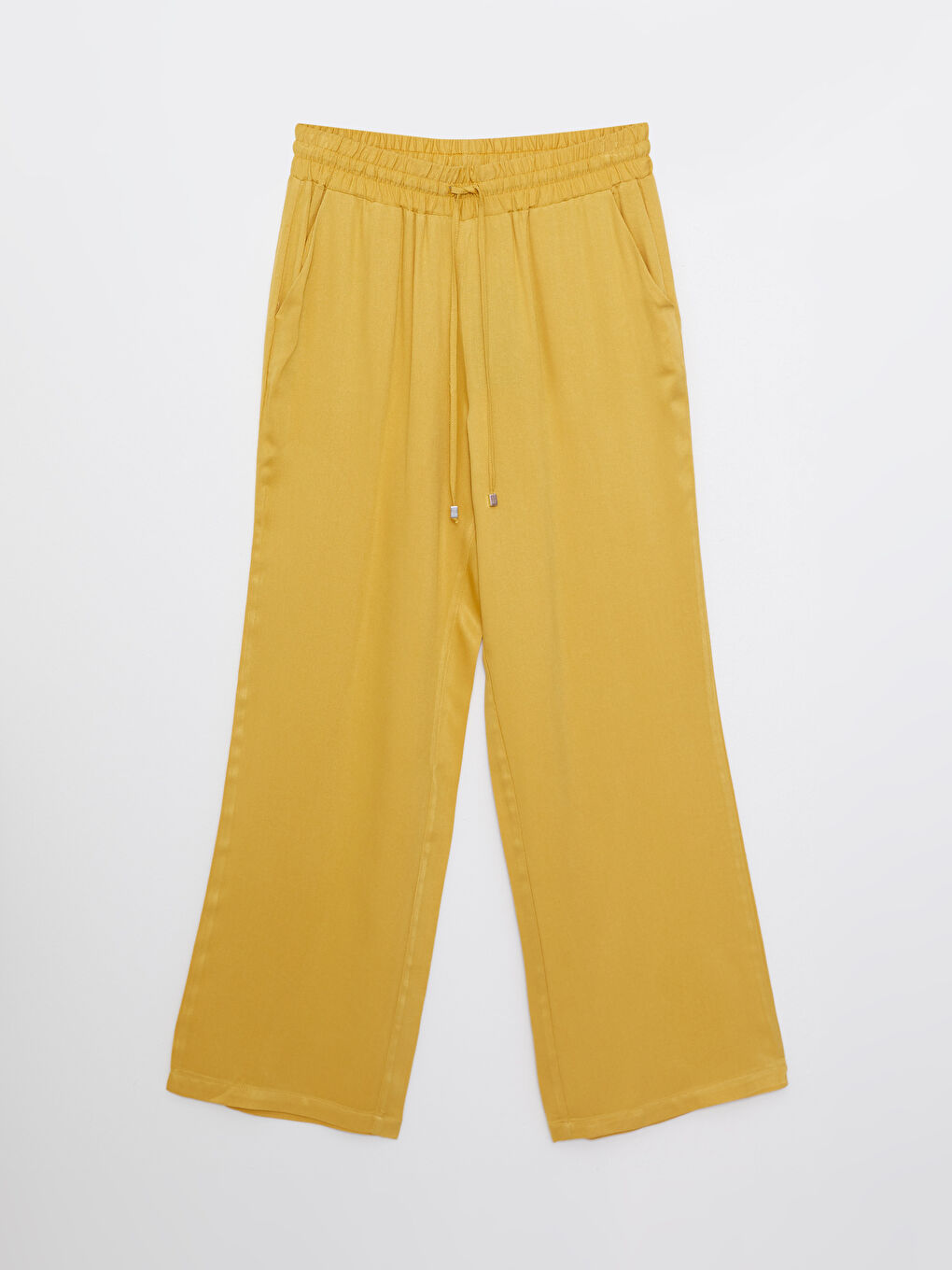 Sarı Beli Lastikli Rahat Kalıp Düz Viskon Kadın Pantolon-5