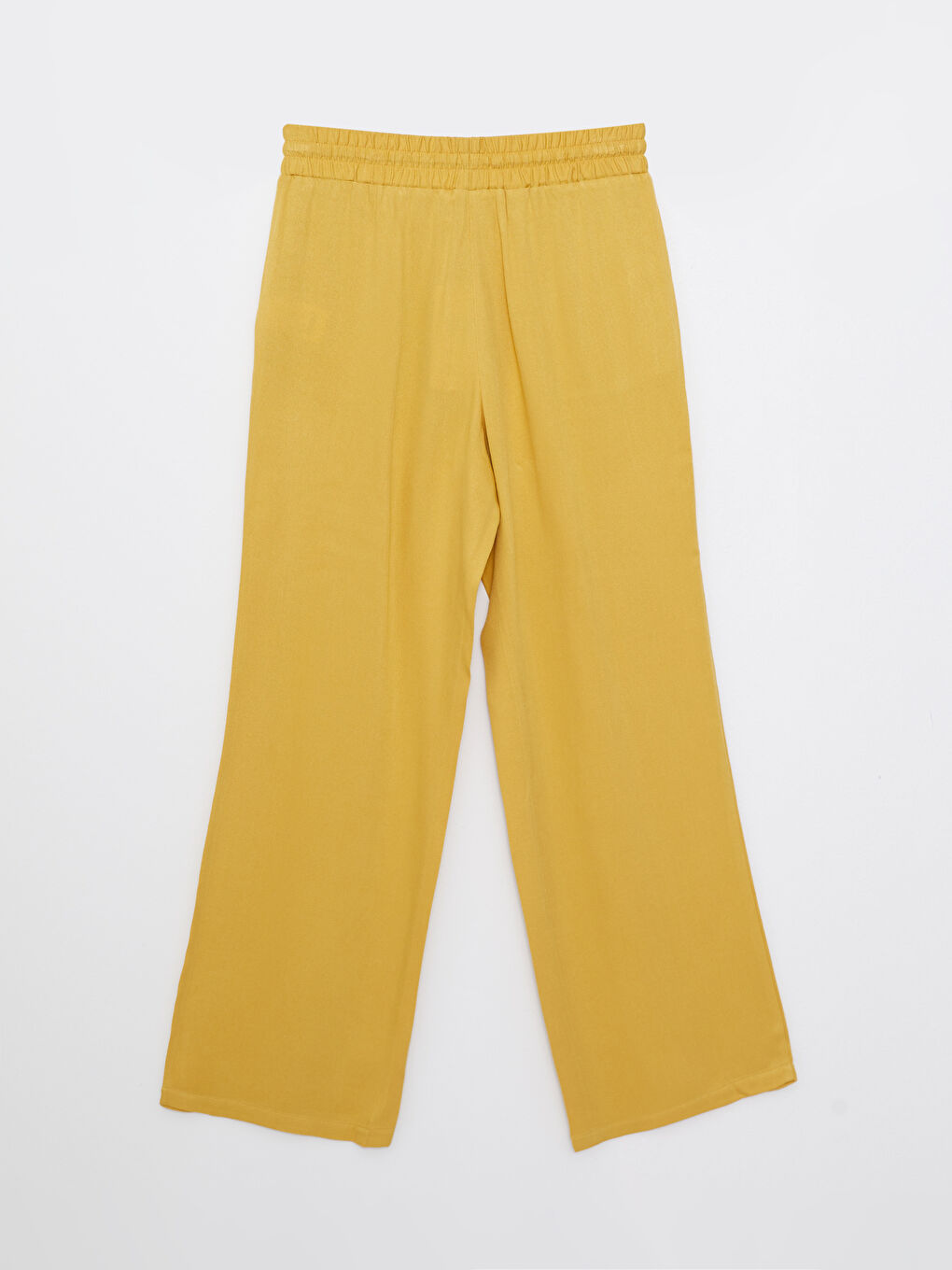 Sarı Beli Lastikli Rahat Kalıp Düz Viskon Kadın Pantolon-7