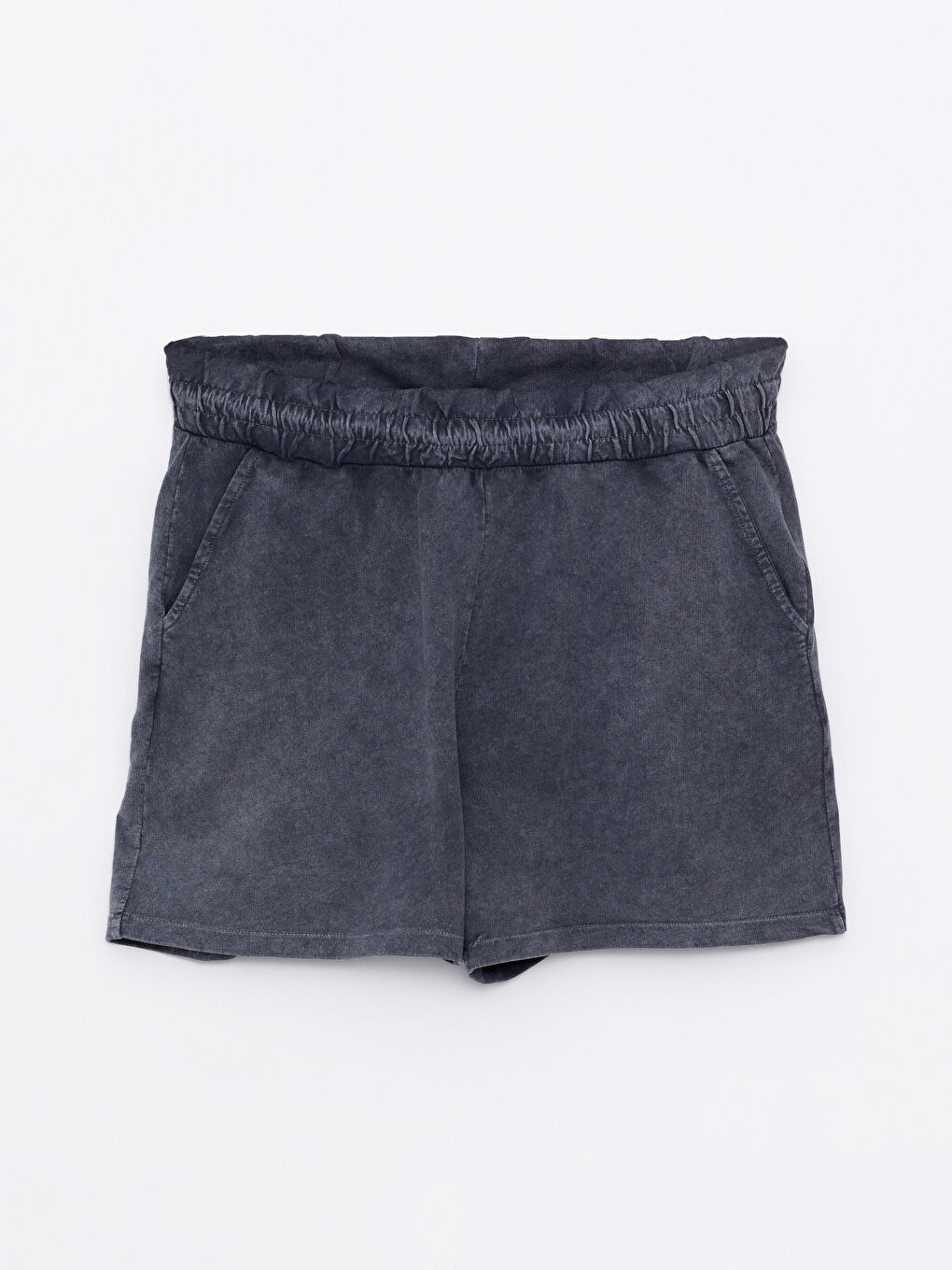 Antrasit Kadın Beli Lastikli Düz Şort-5